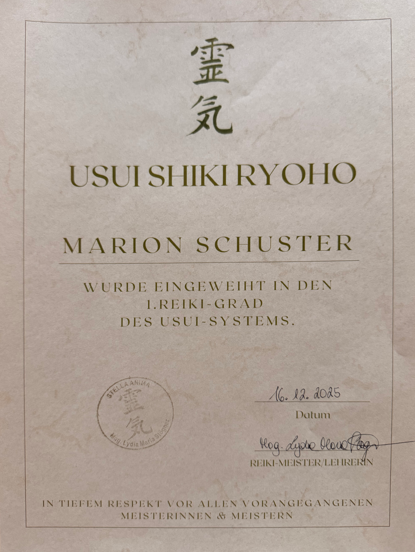 Urkunde Reiki 1